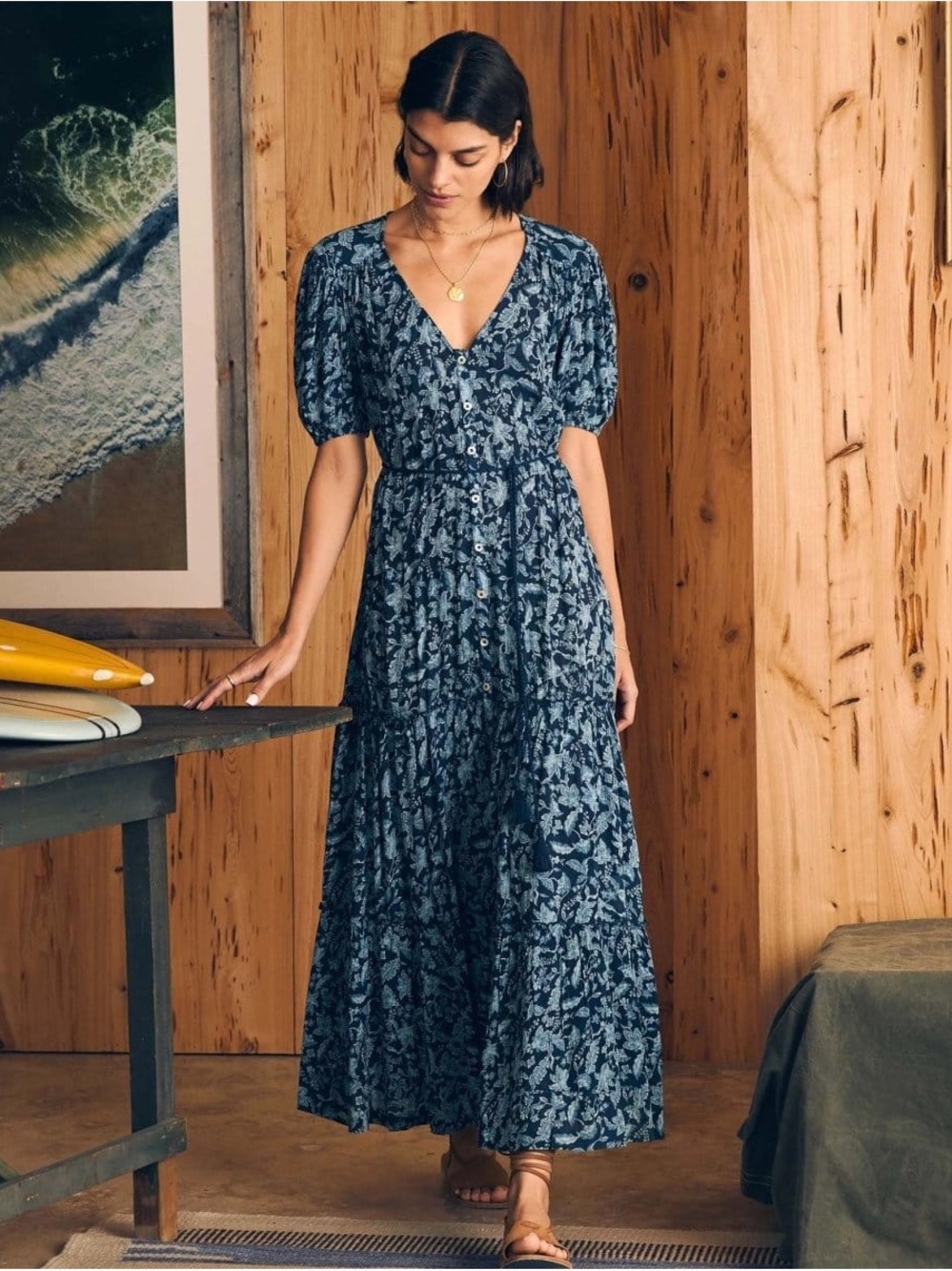 Faherty women’s Orinda Floral Button-Front Maxi Dress size S